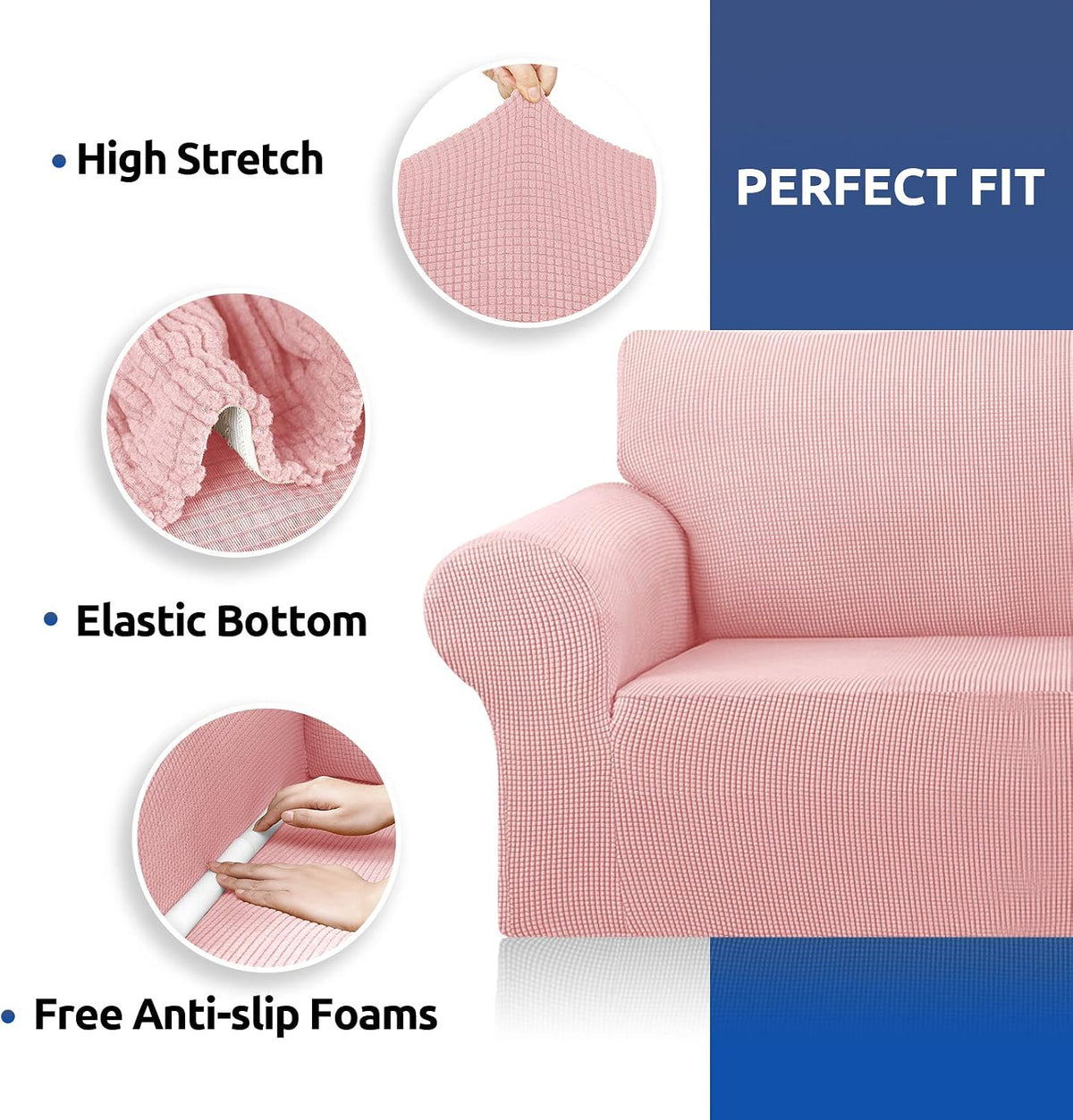 Stretch Couch Covers for Sofa, 3 Cushion Couch Slipcover,Black | 1-Piece Washable Sofa Cover Pet Friendly(78"-94") Furniture Protector Soft Jacquard, Elastic Bottom for Dogs & Kids