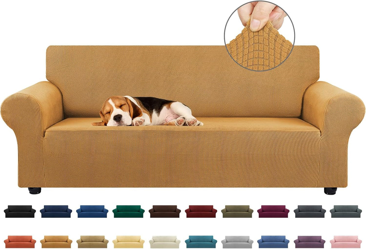 Stretch Couch Covers for Sofa, 3 Cushion Couch Slipcover,Black | 1-Piece Washable Sofa Cover Pet Friendly(78"-94") Furniture Protector Soft Jacquard, Elastic Bottom for Dogs & Kids