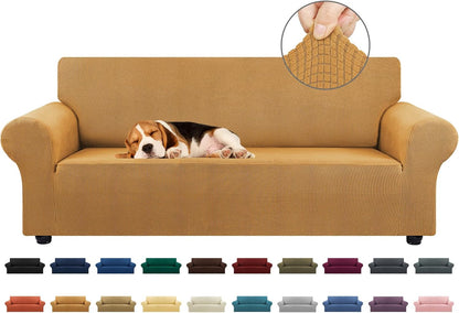 Stretch Couch Covers for Sofa, 3 Cushion Couch Slipcover,Black | 1-Piece Washable Sofa Cover Pet Friendly(78"-94") Furniture Protector Soft Jacquard, Elastic Bottom for Dogs & Kids