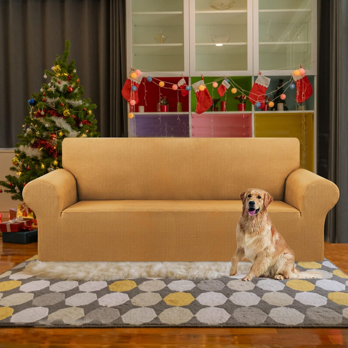 Stretch Couch Covers for Sofa, 3 Cushion Couch Slipcover,Black | 1-Piece Washable Sofa Cover Pet Friendly(78"-94") Furniture Protector Soft Jacquard, Elastic Bottom for Dogs & Kids