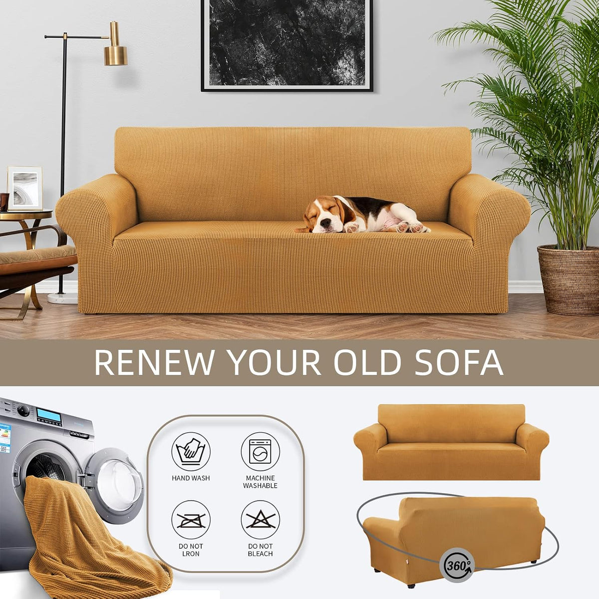 Stretch Couch Covers for Sofa, 3 Cushion Couch Slipcover,Black | 1-Piece Washable Sofa Cover Pet Friendly(78"-94") Furniture Protector Soft Jacquard, Elastic Bottom for Dogs & Kids