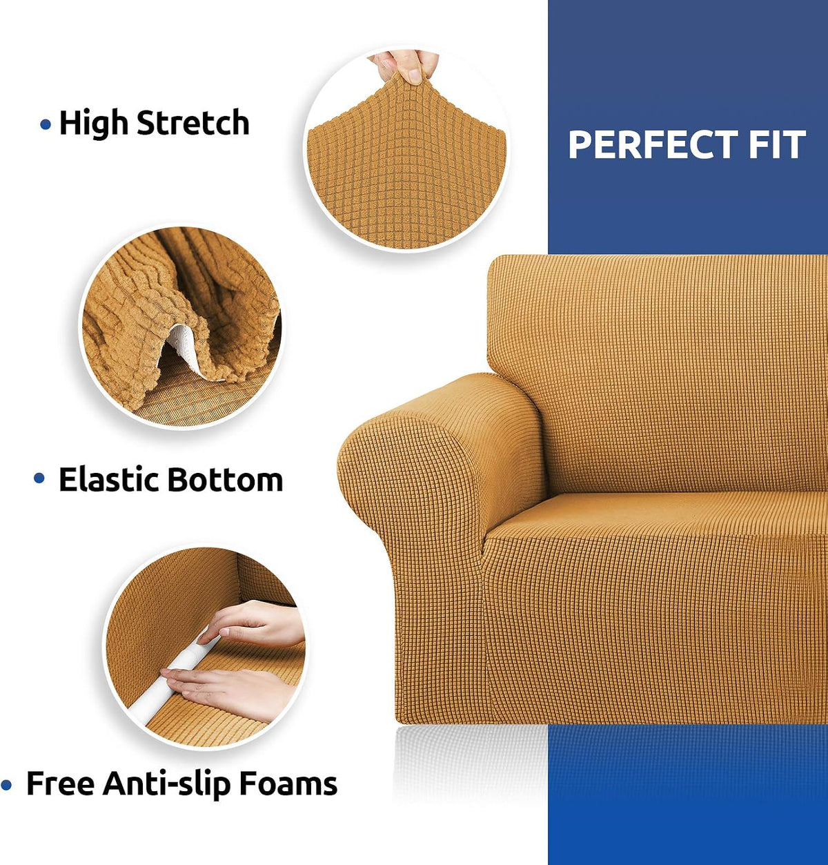 Stretch Couch Covers for Sofa, 3 Cushion Couch Slipcover,Black | 1-Piece Washable Sofa Cover Pet Friendly(78"-94") Furniture Protector Soft Jacquard, Elastic Bottom for Dogs & Kids