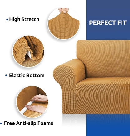 Stretch Couch Covers for Sofa, 3 Cushion Couch Slipcover,Black | 1-Piece Washable Sofa Cover Pet Friendly(78"-94") Furniture Protector Soft Jacquard, Elastic Bottom for Dogs & Kids