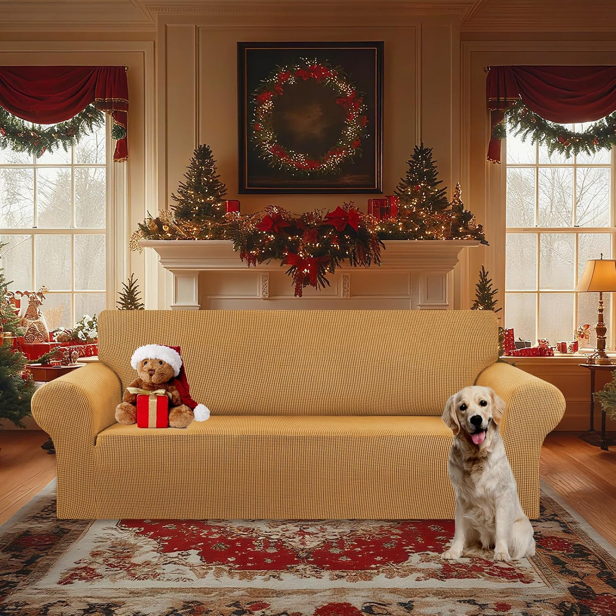 Stretch Couch Covers for Sofa, 3 Cushion Couch Slipcover,Black | 1-Piece Washable Sofa Cover Pet Friendly(78"-94") Furniture Protector Soft Jacquard, Elastic Bottom for Dogs & Kids
