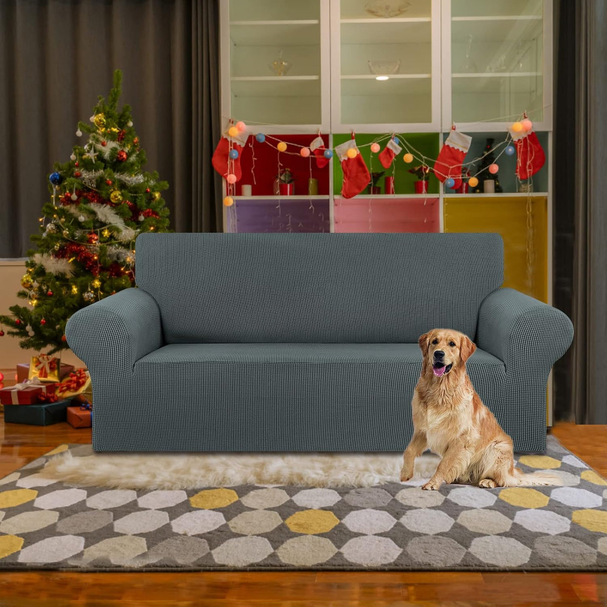 Stretch Couch Covers for Sofa, 3 Cushion Couch Slipcover,Black | 1-Piece Washable Sofa Cover Pet Friendly(78"-94") Furniture Protector Soft Jacquard, Elastic Bottom for Dogs & Kids