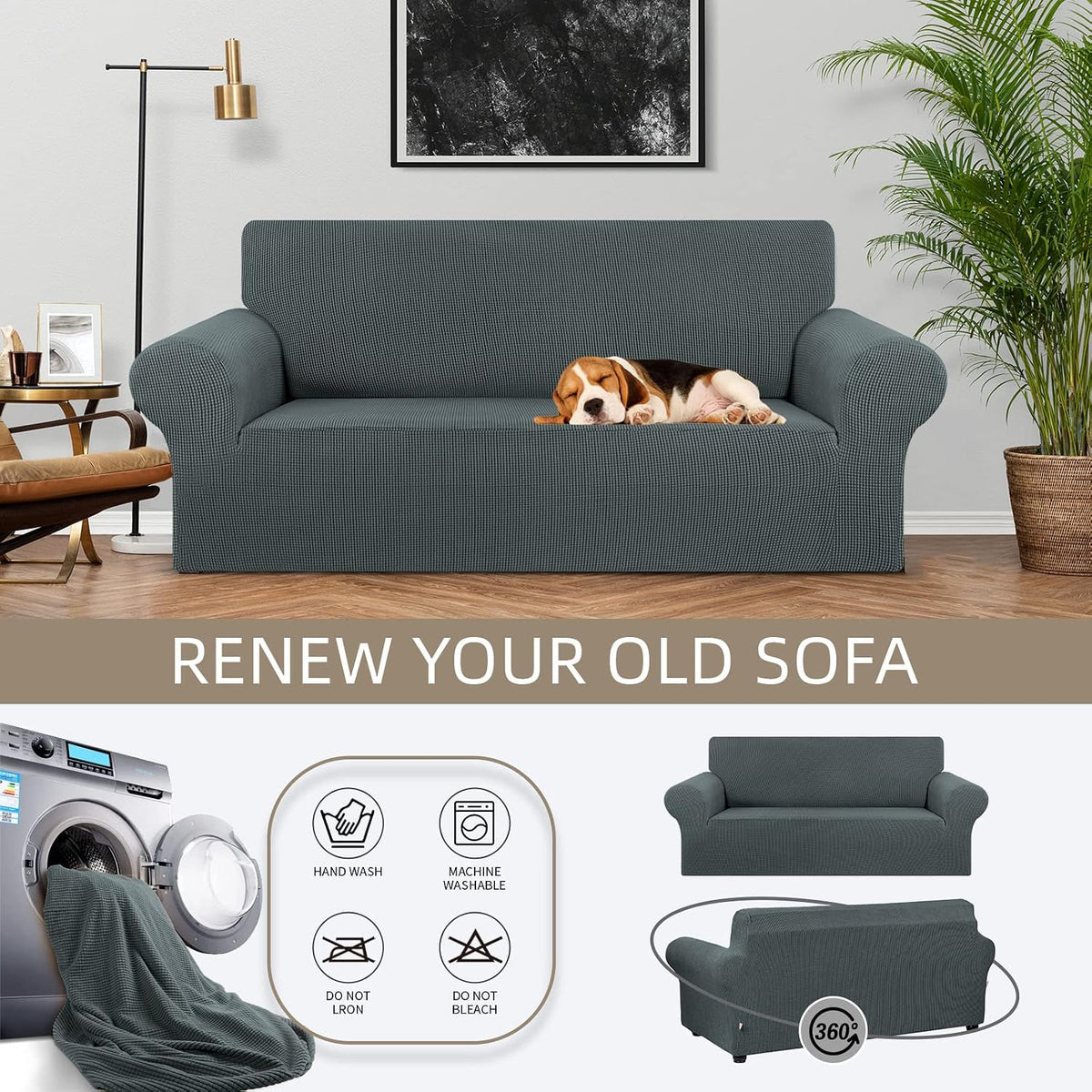 Stretch Couch Covers for Sofa, 3 Cushion Couch Slipcover,Black | 1-Piece Washable Sofa Cover Pet Friendly(78"-94") Furniture Protector Soft Jacquard, Elastic Bottom for Dogs & Kids