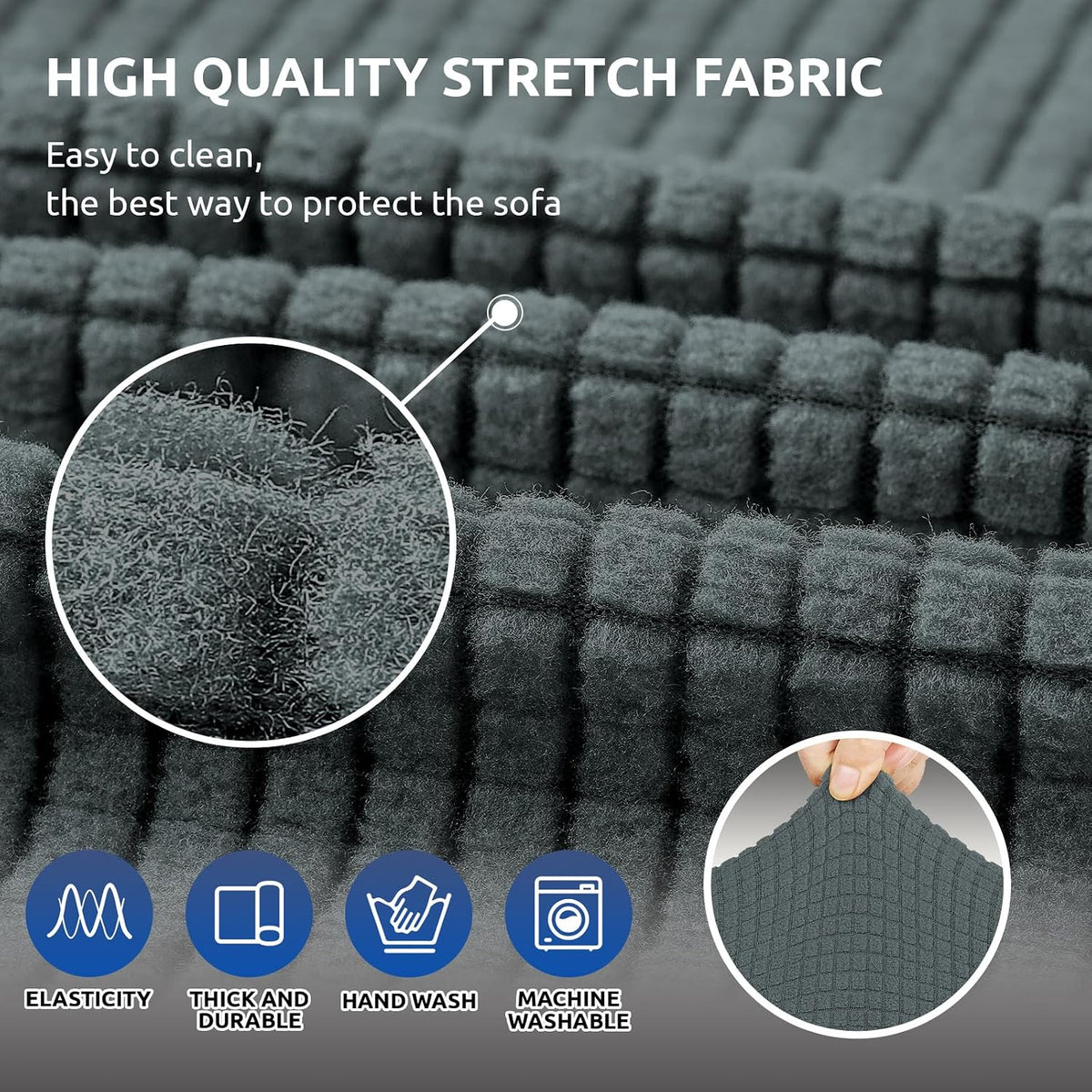 Stretch Couch Covers for Sofa, 3 Cushion Couch Slipcover,Black | 1-Piece Washable Sofa Cover Pet Friendly(78"-94") Furniture Protector Soft Jacquard, Elastic Bottom for Dogs & Kids