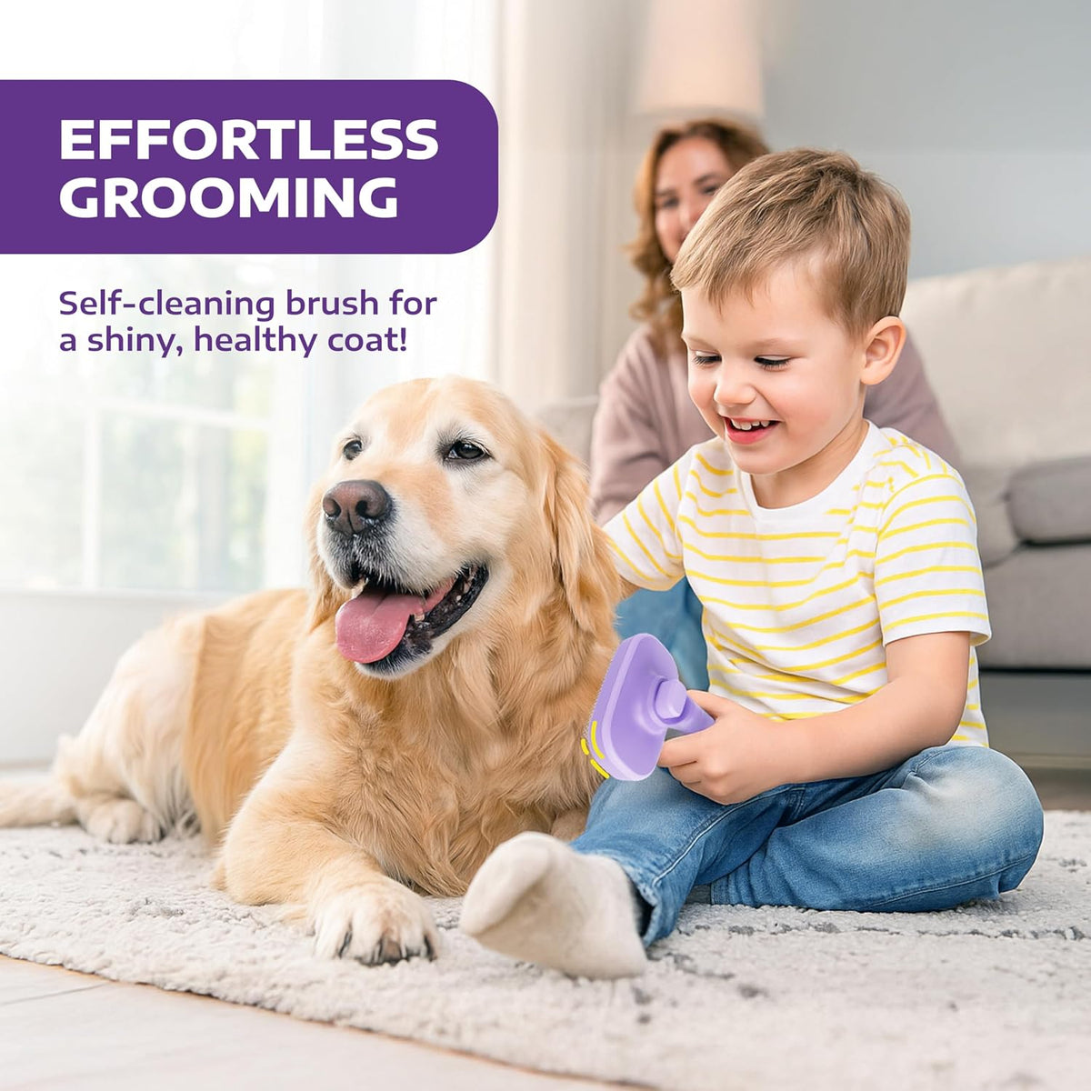 Self Cleaning Slicker Brush for Dogs and Cats - Pet Hair Brush for Shedding Long and Short Hair - Easy Clean Retractable Bristles - Cat and Dog Grooming Tool - Purple