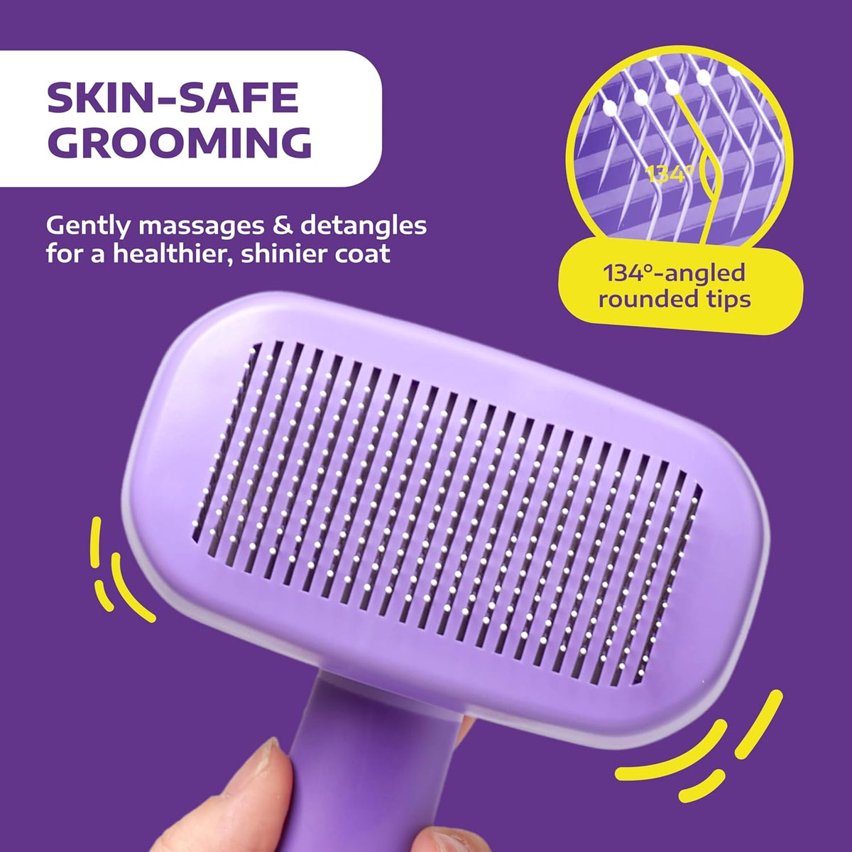Self Cleaning Slicker Brush for Dogs and Cats - Pet Hair Brush for Shedding Long and Short Hair - Easy Clean Retractable Bristles - Cat and Dog Grooming Tool - Purple