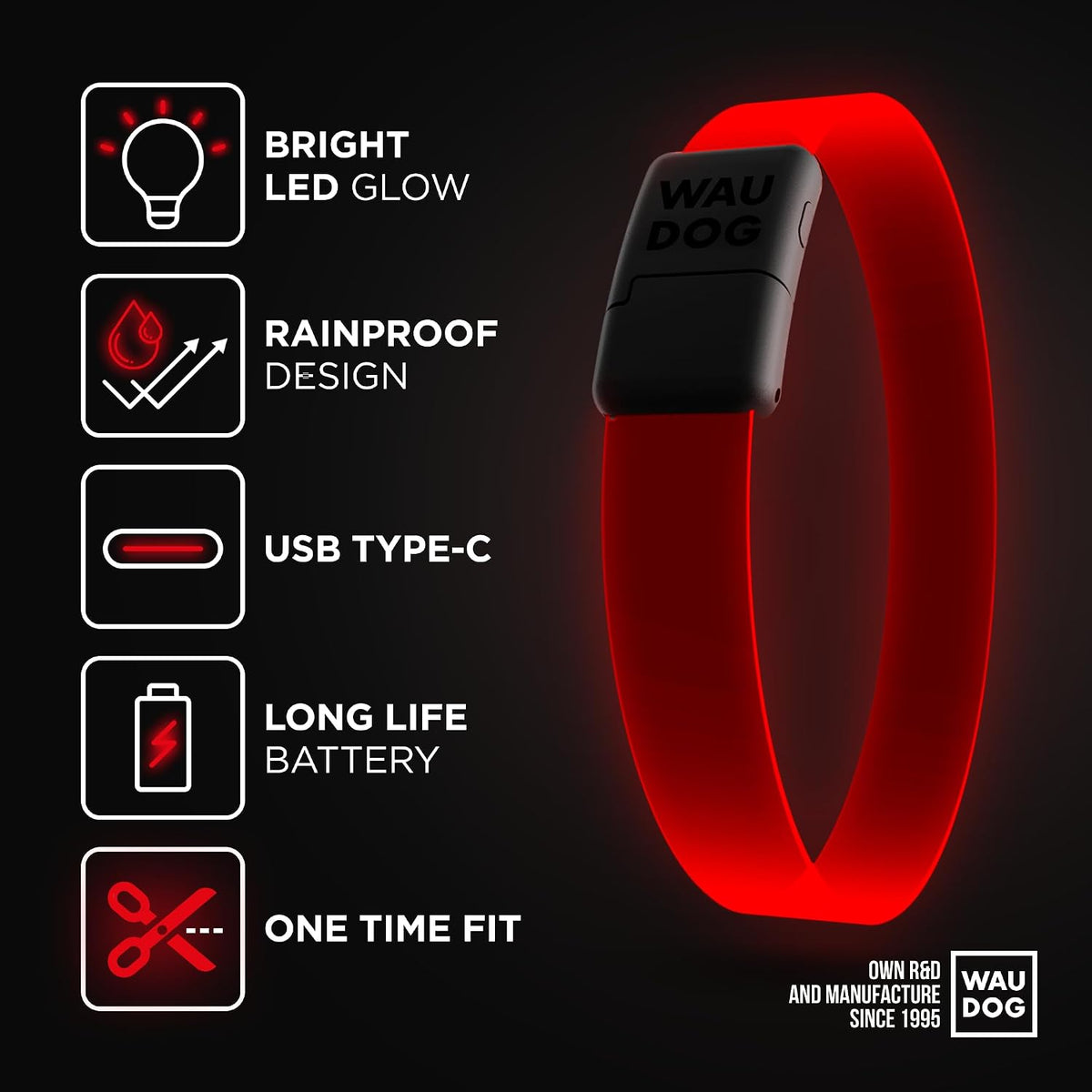 Light Up Dog Collar LED Rechargeable Waterproof Glow in the Dark