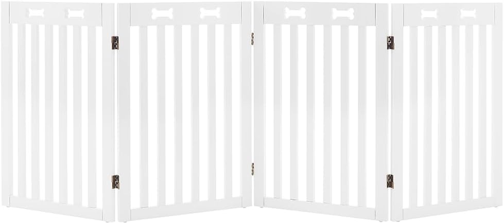 36”H Free Standing Pet Gate for Dog, Tall Wooden Dog Gate, 80” Wide | Foldable Pet Fence for Doorway, Stairs, Step, Expandable Doggy Barrier, Room Divider, Indoor Use, White