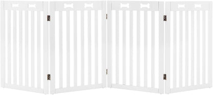 36”H Free Standing Pet Gate for Dog, Tall Wooden Dog Gate, 80” Wide | Foldable Pet Fence for Doorway, Stairs, Step, Expandable Doggy Barrier, Room Divider, Indoor Use, White