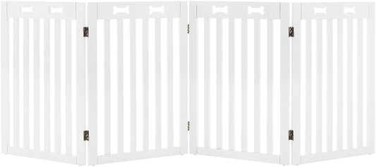 36”H Free Standing Pet Gate for Dog, Tall Wooden Dog Gate, 80” Wide | Foldable Pet Fence for Doorway, Stairs, Step, Expandable Doggy Barrier, Room Divider, Indoor Use, White