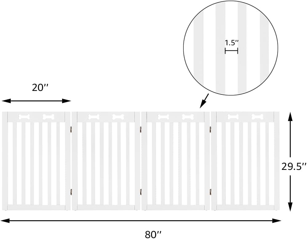36”H Free Standing Pet Gate for Dog, Tall Wooden Dog Gate, 80” Wide | Foldable Pet Fence for Doorway, Stairs, Step, Expandable Doggy Barrier, Room Divider, Indoor Use, White