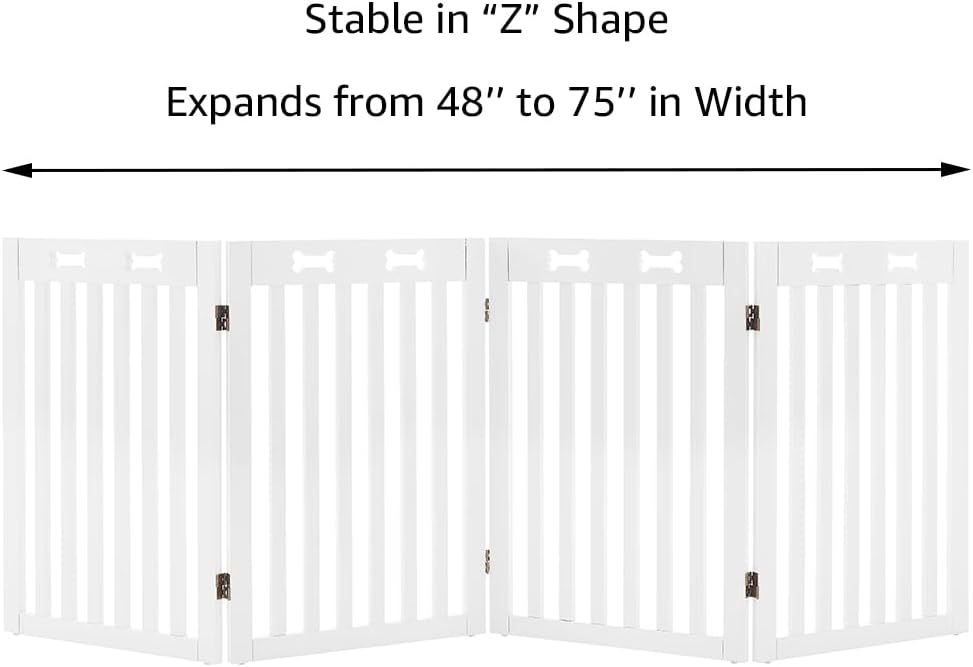 36”H Free Standing Pet Gate for Dog, Tall Wooden Dog Gate, 80” Wide | Foldable Pet Fence for Doorway, Stairs, Step, Expandable Doggy Barrier, Room Divider, Indoor Use, White