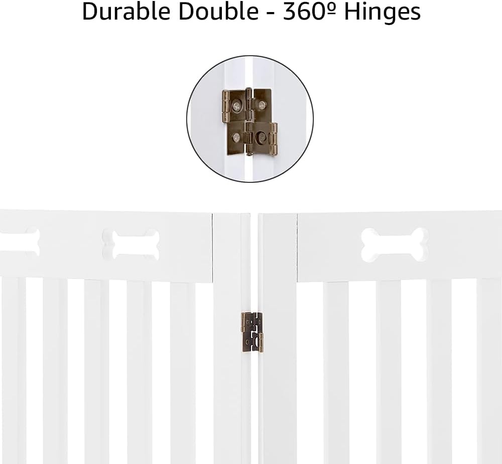 36”H Free Standing Pet Gate for Dog, Tall Wooden Dog Gate, 80” Wide | Foldable Pet Fence for Doorway, Stairs, Step, Expandable Doggy Barrier, Room Divider, Indoor Use, White