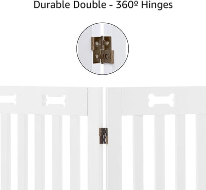 36”H Free Standing Pet Gate for Dog, Tall Wooden Dog Gate, 80” Wide | Foldable Pet Fence for Doorway, Stairs, Step, Expandable Doggy Barrier, Room Divider, Indoor Use, White