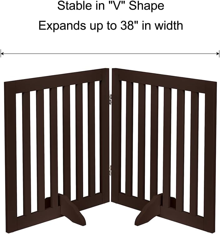 36”H Free Standing Pet Gate for Dog, Tall Wooden Dog Gate, 80” Wide | Foldable Pet Fence for Doorway, Stairs, Step, Expandable Doggy Barrier, Room Divider, Indoor Use, White