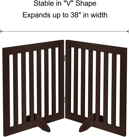 36”H Free Standing Pet Gate for Dog, Tall Wooden Dog Gate, 80” Wide | Foldable Pet Fence for Doorway, Stairs, Step, Expandable Doggy Barrier, Room Divider, Indoor Use, White