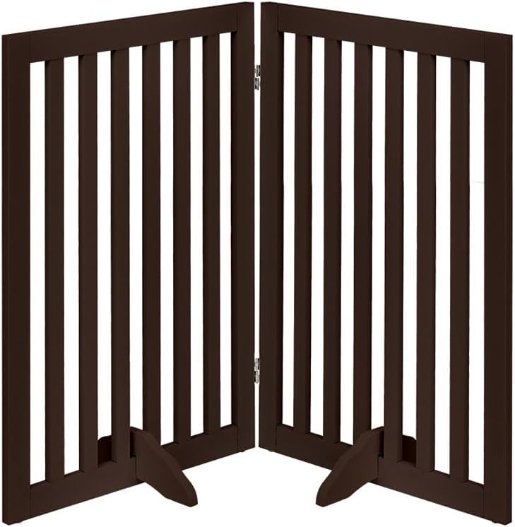 36”H Free Standing Pet Gate for Dog, Tall Wooden Dog Gate, 80” Wide | Foldable Pet Fence for Doorway, Stairs, Step, Expandable Doggy Barrier, Room Divider, Indoor Use, White