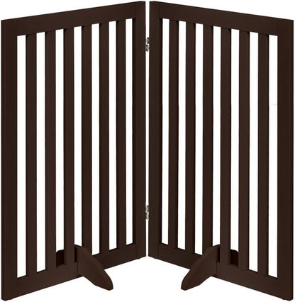 36”H Free Standing Pet Gate for Dog, Tall Wooden Dog Gate, 80” Wide | Foldable Pet Fence for Doorway, Stairs, Step, Expandable Doggy Barrier, Room Divider, Indoor Use, White