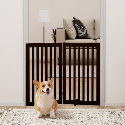 36”H Free Standing Pet Gate for Dog, Tall Wooden Dog Gate, 80” Wide | Foldable Pet Fence for Doorway, Stairs, Step, Expandable Doggy Barrier, Room Divider, Indoor Use, White