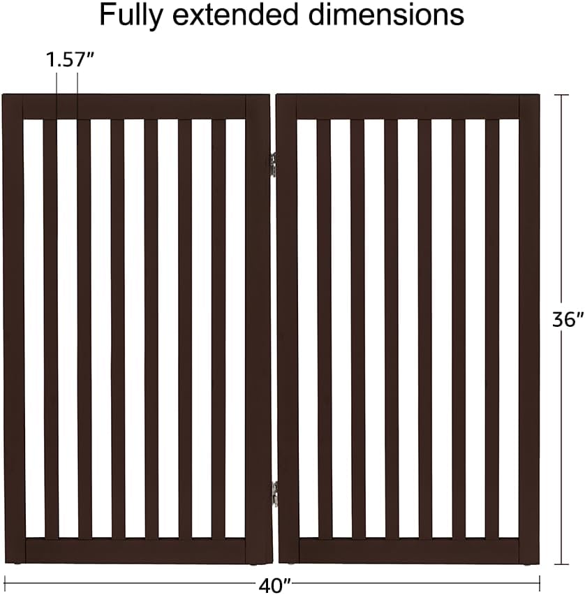 36”H Free Standing Pet Gate for Dog, Tall Wooden Dog Gate, 80” Wide | Foldable Pet Fence for Doorway, Stairs, Step, Expandable Doggy Barrier, Room Divider, Indoor Use, White
