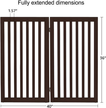 36”H Free Standing Pet Gate for Dog, Tall Wooden Dog Gate, 80” Wide | Foldable Pet Fence for Doorway, Stairs, Step, Expandable Doggy Barrier, Room Divider, Indoor Use, White