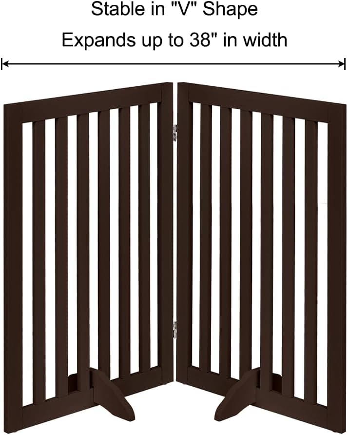 36”H Free Standing Pet Gate for Dog, Tall Wooden Dog Gate, 80” Wide | Foldable Pet Fence for Doorway, Stairs, Step, Expandable Doggy Barrier, Room Divider, Indoor Use, White