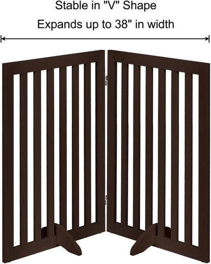 36”H Free Standing Pet Gate for Dog, Tall Wooden Dog Gate, 80” Wide | Foldable Pet Fence for Doorway, Stairs, Step, Expandable Doggy Barrier, Room Divider, Indoor Use, White