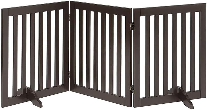 36”H Free Standing Pet Gate for Dog, Tall Wooden Dog Gate, 80” Wide | Foldable Pet Fence for Doorway, Stairs, Step, Expandable Doggy Barrier, Room Divider, Indoor Use, White