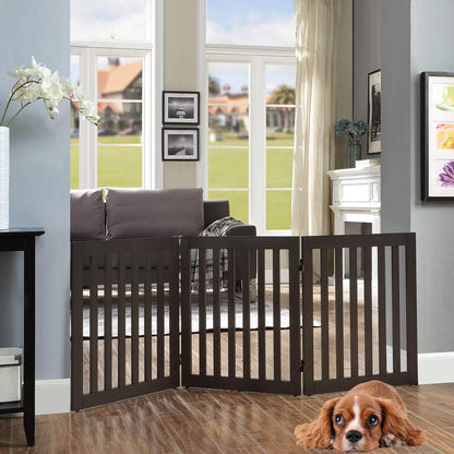 36”H Free Standing Pet Gate for Dog, Tall Wooden Dog Gate, 80” Wide | Foldable Pet Fence for Doorway, Stairs, Step, Expandable Doggy Barrier, Room Divider, Indoor Use, White