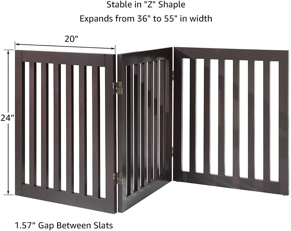 36”H Free Standing Pet Gate for Dog, Tall Wooden Dog Gate, 80” Wide | Foldable Pet Fence for Doorway, Stairs, Step, Expandable Doggy Barrier, Room Divider, Indoor Use, White