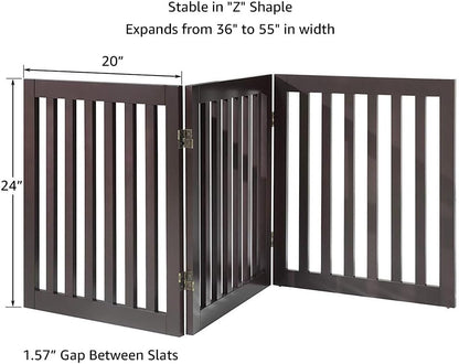 36”H Free Standing Pet Gate for Dog, Tall Wooden Dog Gate, 80” Wide | Foldable Pet Fence for Doorway, Stairs, Step, Expandable Doggy Barrier, Room Divider, Indoor Use, White