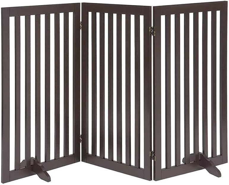 36”H Free Standing Pet Gate for Dog, Tall Wooden Dog Gate, 80” Wide | Foldable Pet Fence for Doorway, Stairs, Step, Expandable Doggy Barrier, Room Divider, Indoor Use, White