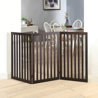 36”H Free Standing Pet Gate for Dog, Tall Wooden Dog Gate, 80” Wide | Foldable Pet Fence for Doorway, Stairs, Step, Expandable Doggy Barrier, Room Divider, Indoor Use, White