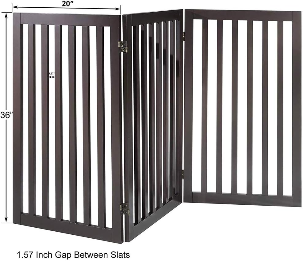 36”H Free Standing Pet Gate for Dog, Tall Wooden Dog Gate, 80” Wide | Foldable Pet Fence for Doorway, Stairs, Step, Expandable Doggy Barrier, Room Divider, Indoor Use, White