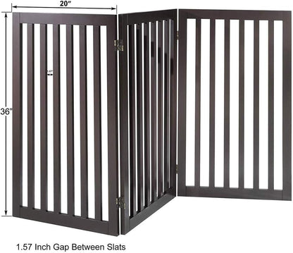 36”H Free Standing Pet Gate for Dog, Tall Wooden Dog Gate, 80” Wide | Foldable Pet Fence for Doorway, Stairs, Step, Expandable Doggy Barrier, Room Divider, Indoor Use, White
