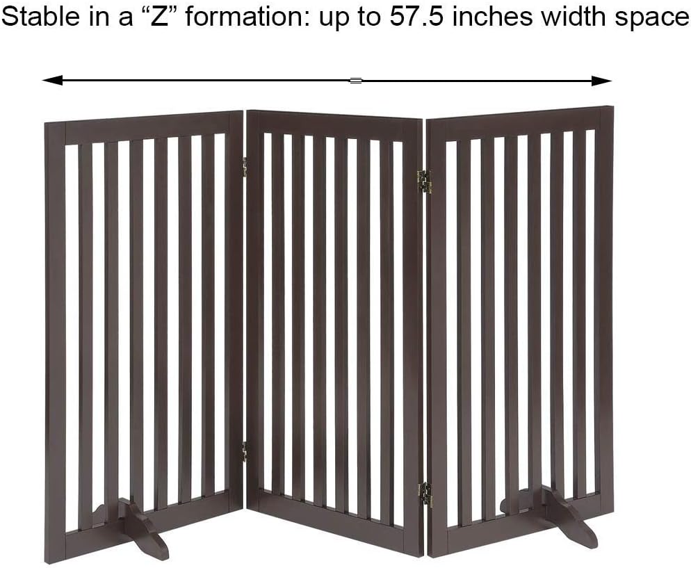 36”H Free Standing Pet Gate for Dog, Tall Wooden Dog Gate, 80” Wide | Foldable Pet Fence for Doorway, Stairs, Step, Expandable Doggy Barrier, Room Divider, Indoor Use, White