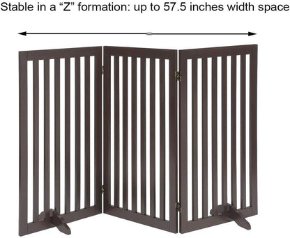 36”H Free Standing Pet Gate for Dog, Tall Wooden Dog Gate, 80” Wide | Foldable Pet Fence for Doorway, Stairs, Step, Expandable Doggy Barrier, Room Divider, Indoor Use, White