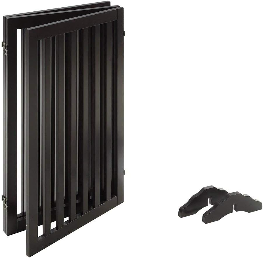 36”H Free Standing Pet Gate for Dog, Tall Wooden Dog Gate, 80” Wide | Foldable Pet Fence for Doorway, Stairs, Step, Expandable Doggy Barrier, Room Divider, Indoor Use, White