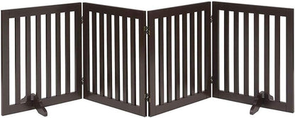 36”H Free Standing Pet Gate for Dog, Tall Wooden Dog Gate, 80” Wide | Foldable Pet Fence for Doorway, Stairs, Step, Expandable Doggy Barrier, Room Divider, Indoor Use, White
