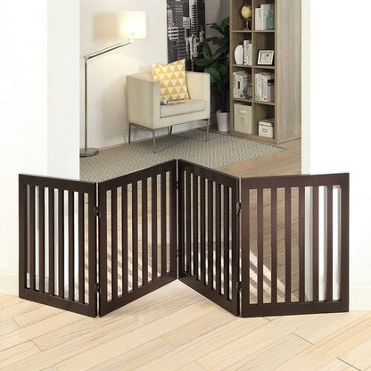 36”H Free Standing Pet Gate for Dog, Tall Wooden Dog Gate, 80” Wide | Foldable Pet Fence for Doorway, Stairs, Step, Expandable Doggy Barrier, Room Divider, Indoor Use, White