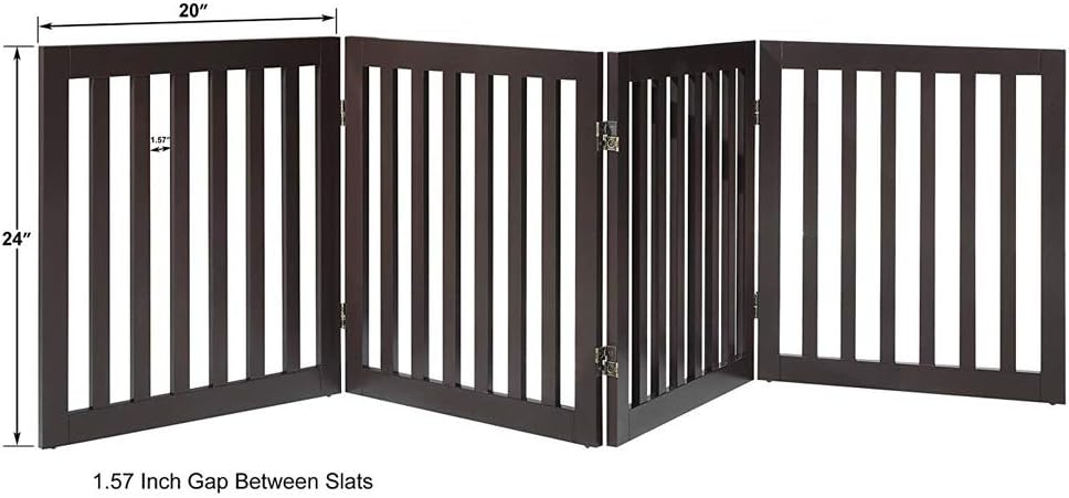 36”H Free Standing Pet Gate for Dog, Tall Wooden Dog Gate, 80” Wide | Foldable Pet Fence for Doorway, Stairs, Step, Expandable Doggy Barrier, Room Divider, Indoor Use, White