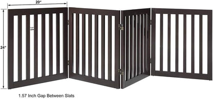 36”H Free Standing Pet Gate for Dog, Tall Wooden Dog Gate, 80” Wide | Foldable Pet Fence for Doorway, Stairs, Step, Expandable Doggy Barrier, Room Divider, Indoor Use, White
