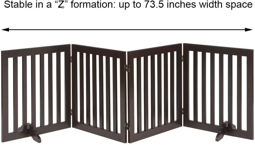 36”H Free Standing Pet Gate for Dog, Tall Wooden Dog Gate, 80” Wide | Foldable Pet Fence for Doorway, Stairs, Step, Expandable Doggy Barrier, Room Divider, Indoor Use, White