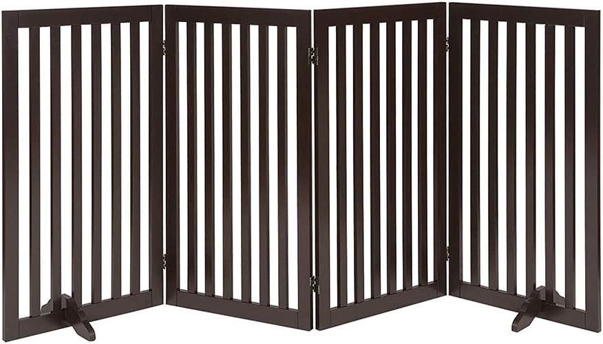 36”H Free Standing Pet Gate for Dog, Tall Wooden Dog Gate, 80” Wide | Foldable Pet Fence for Doorway, Stairs, Step, Expandable Doggy Barrier, Room Divider, Indoor Use, White