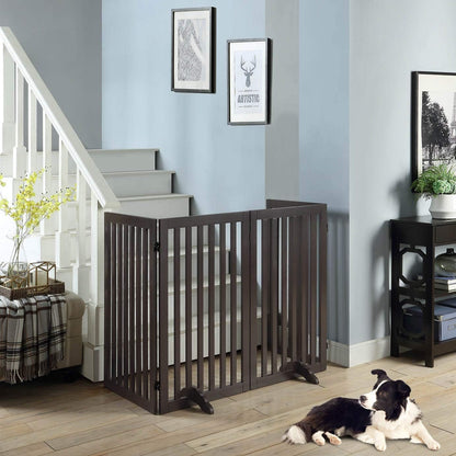 36”H Free Standing Pet Gate for Dog, Tall Wooden Dog Gate, 80” Wide | Foldable Pet Fence for Doorway, Stairs, Step, Expandable Doggy Barrier, Room Divider, Indoor Use, White