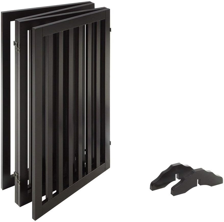 36”H Free Standing Pet Gate for Dog, Tall Wooden Dog Gate, 80” Wide | Foldable Pet Fence for Doorway, Stairs, Step, Expandable Doggy Barrier, Room Divider, Indoor Use, White