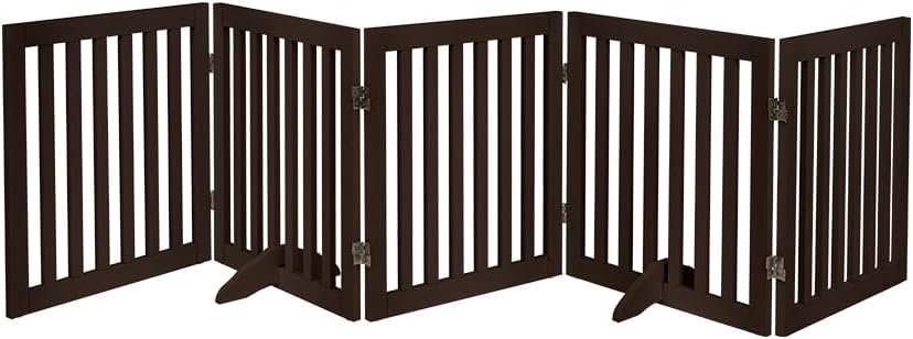 36”H Free Standing Pet Gate for Dog, Tall Wooden Dog Gate, 80” Wide | Foldable Pet Fence for Doorway, Stairs, Step, Expandable Doggy Barrier, Room Divider, Indoor Use, White